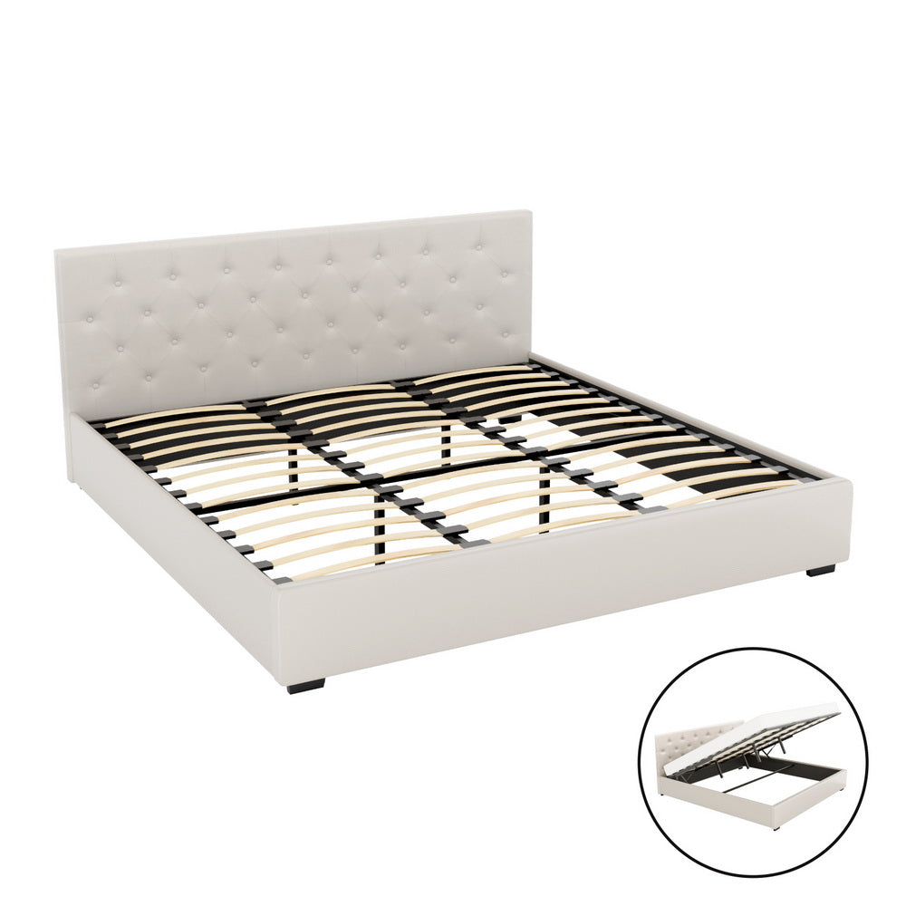 VILA Gas Lift Bed Frame - King, Beige