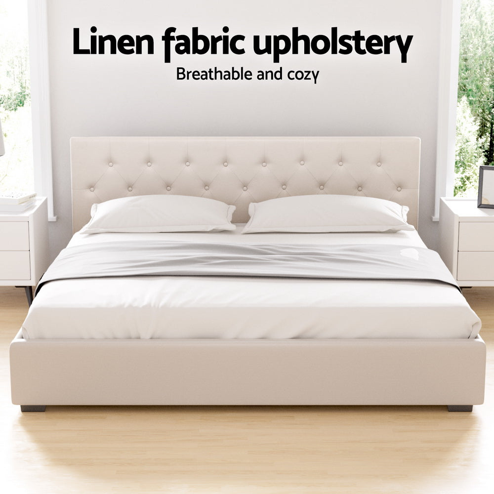 VILA Gas Lift Bed Frame - King, Beige