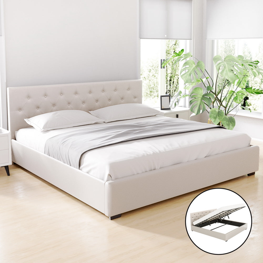 VILA Gas Lift Bed Frame - King, Beige