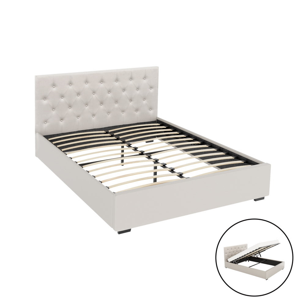VILA Gas Lift Bed Frame - Queen, Beige