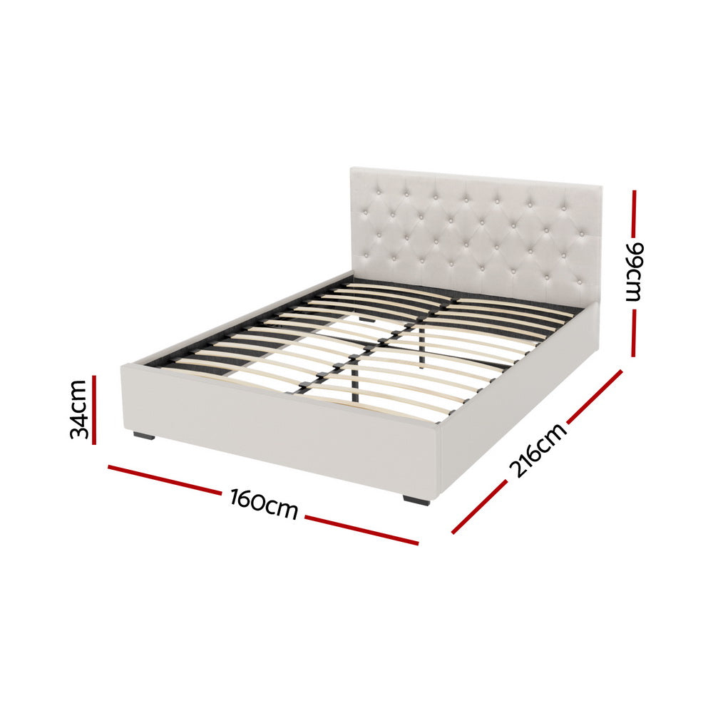 VILA Gas Lift Bed Frame - Queen, Beige