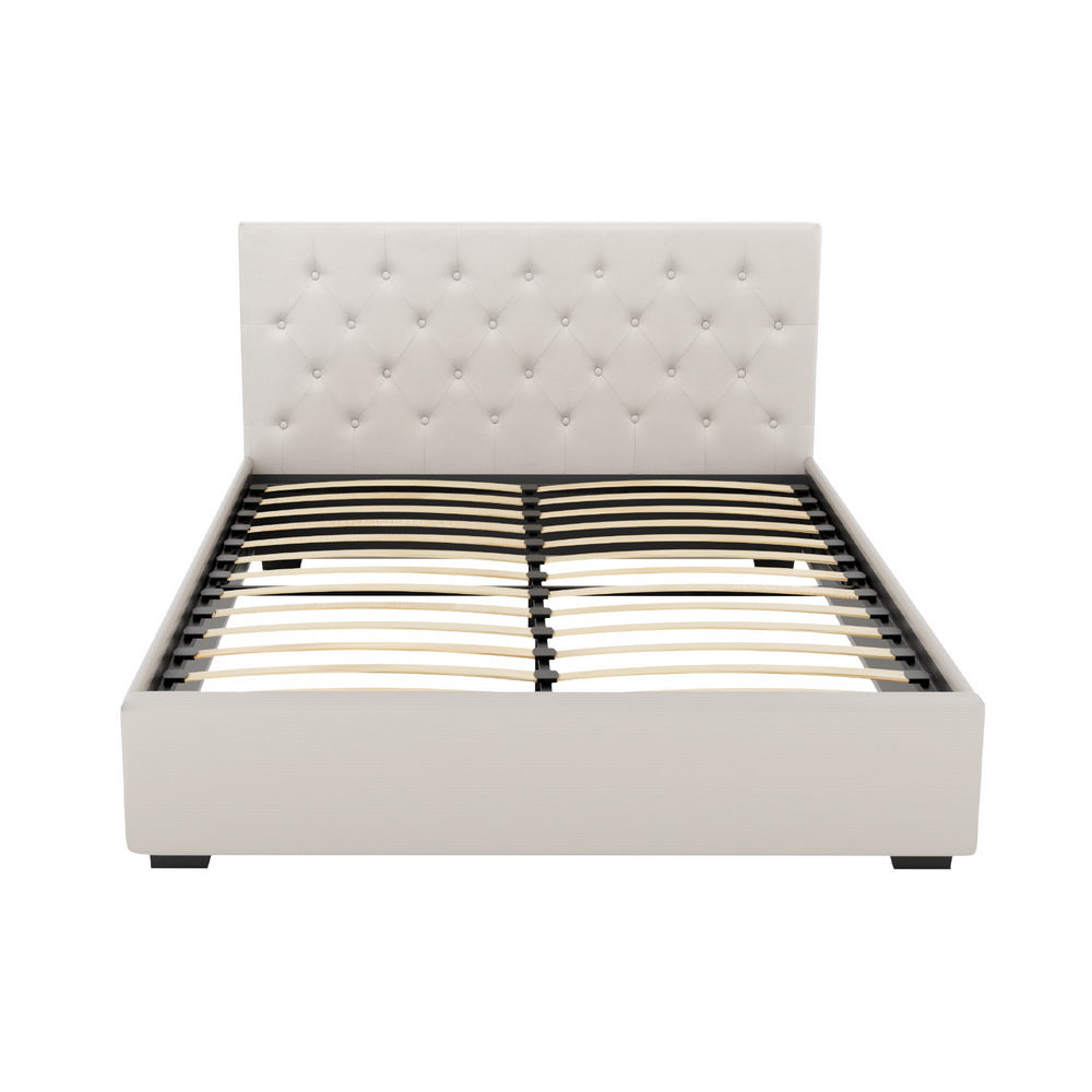 VILA Gas Lift Bed Frame - Queen, Beige