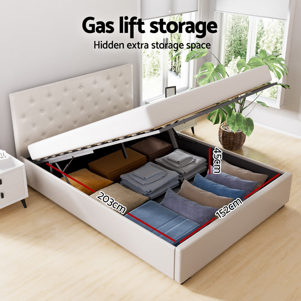VILA Gas Lift Bed Frame - Queen, Beige