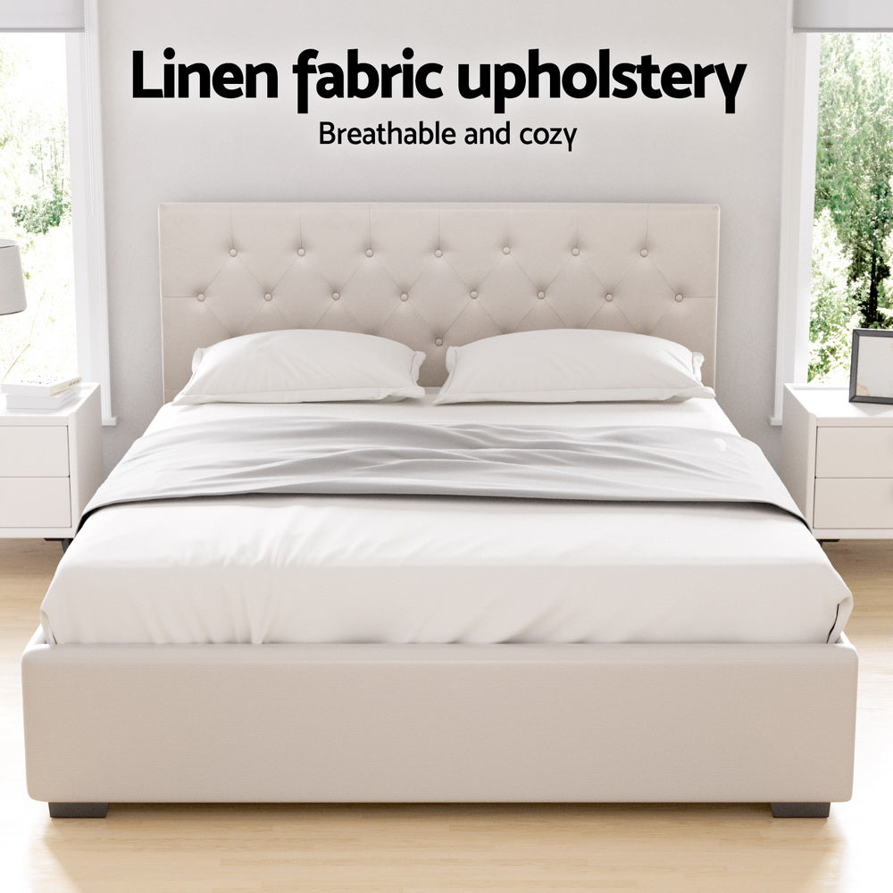 VILA Gas Lift Bed Frame - Queen, Beige