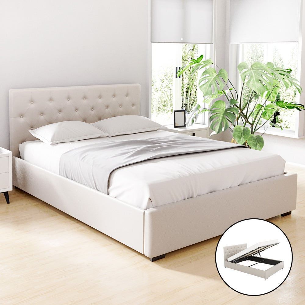 VILA Gas Lift Bed Frame - Queen, Beige