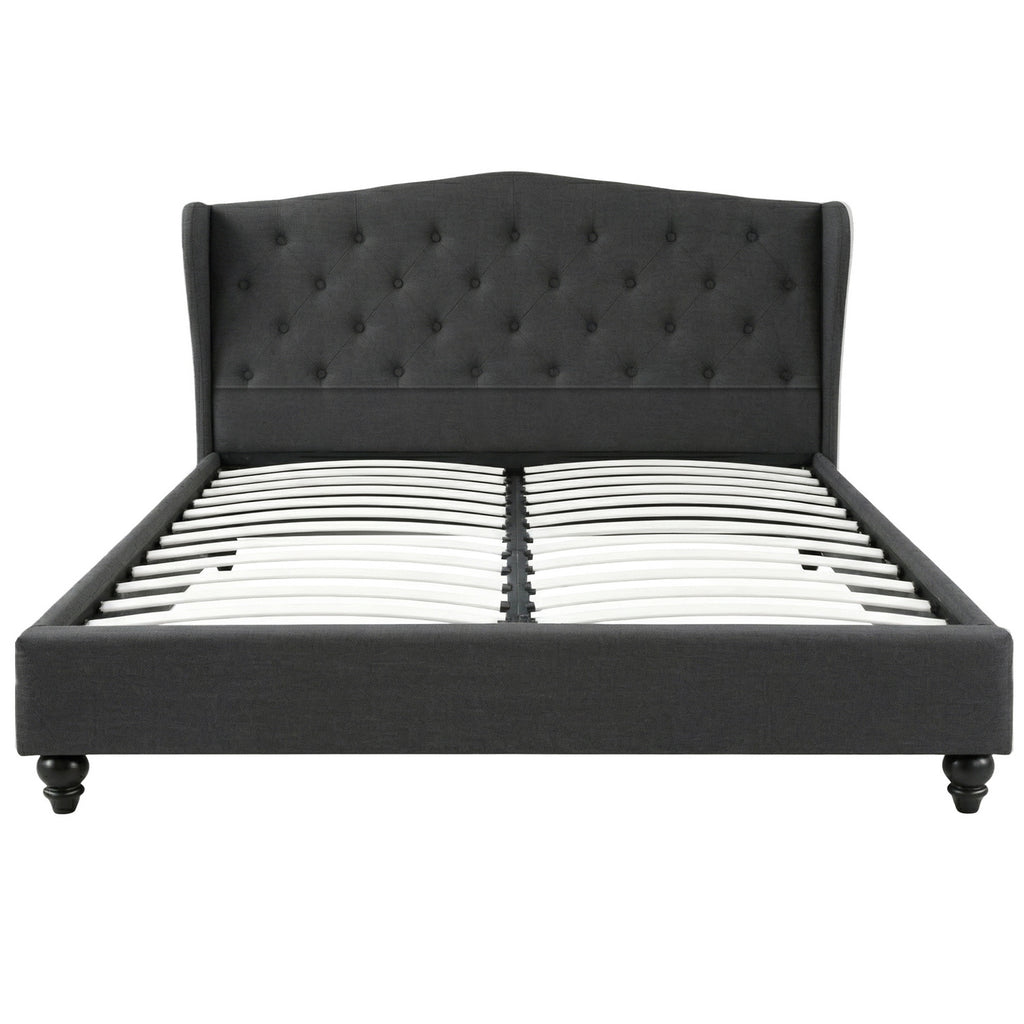 Artiss Queen Bed Frame Wingback Headboard Charcoal Grey Linen Upholstered Platform Bed Base