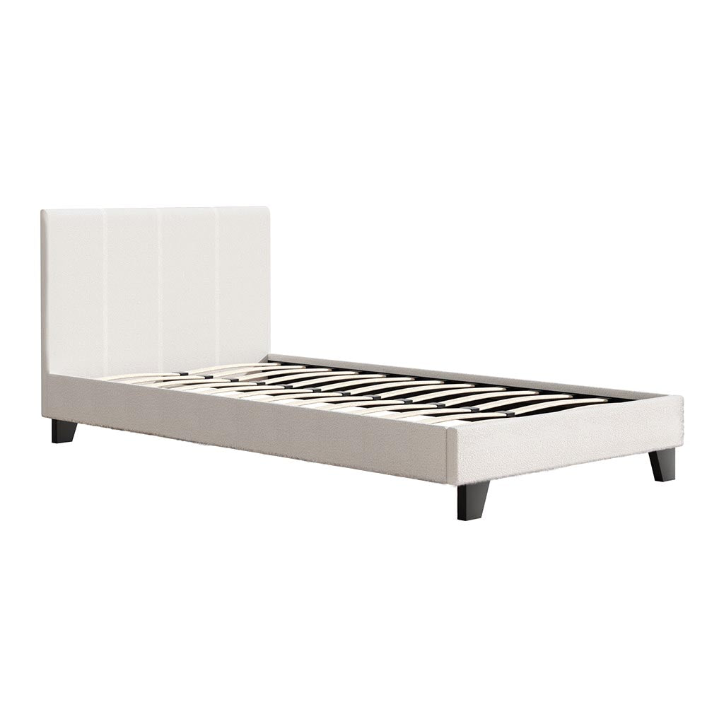 NEO Boucle Fabric Bed Frame - King Single, White