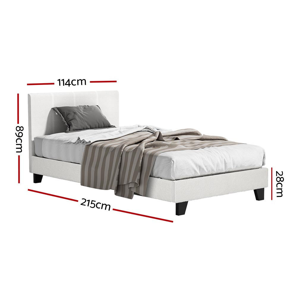 NEO Boucle Fabric Bed Frame - King Single, White