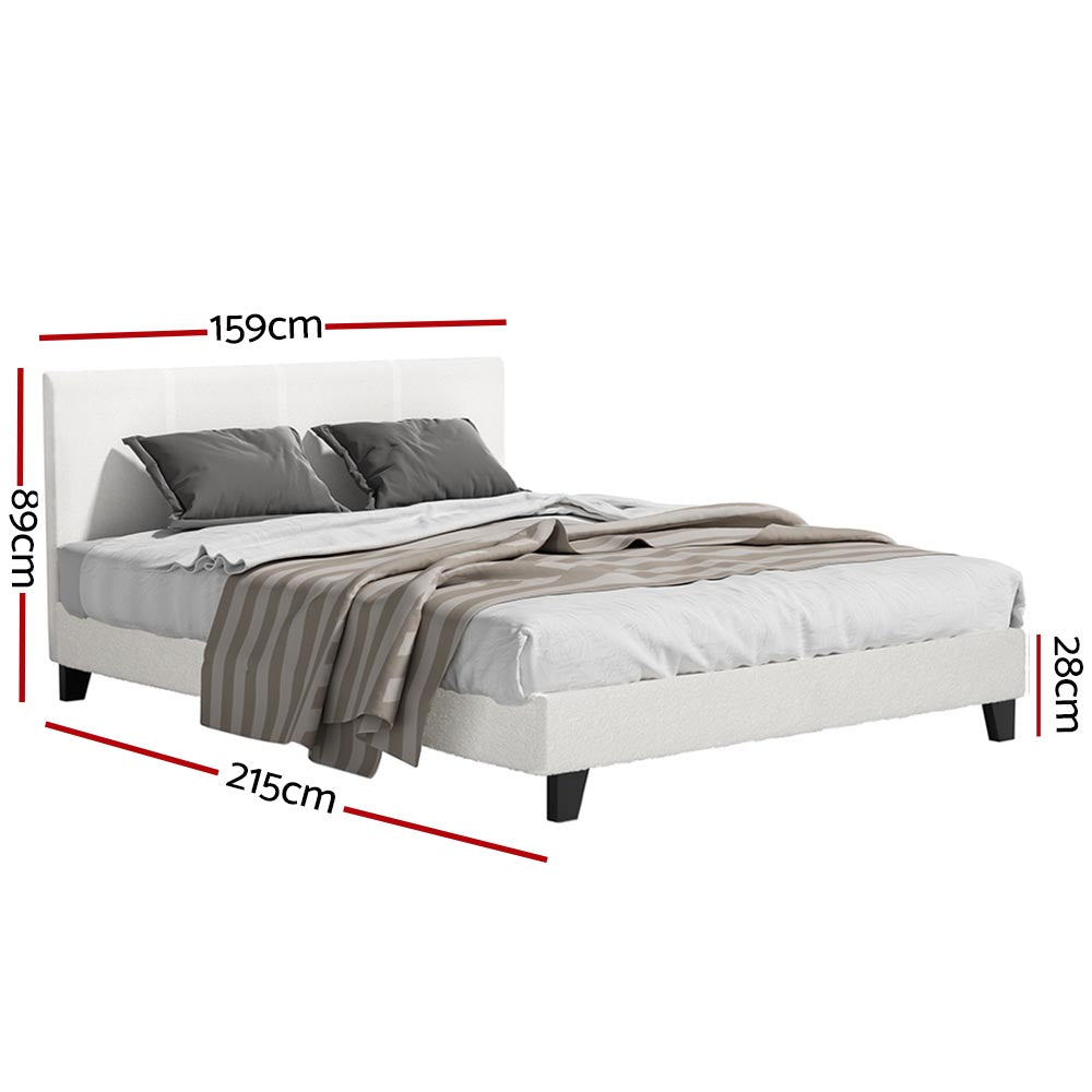 NEO Boucle Fabric Bed Frame - Queen Size, White