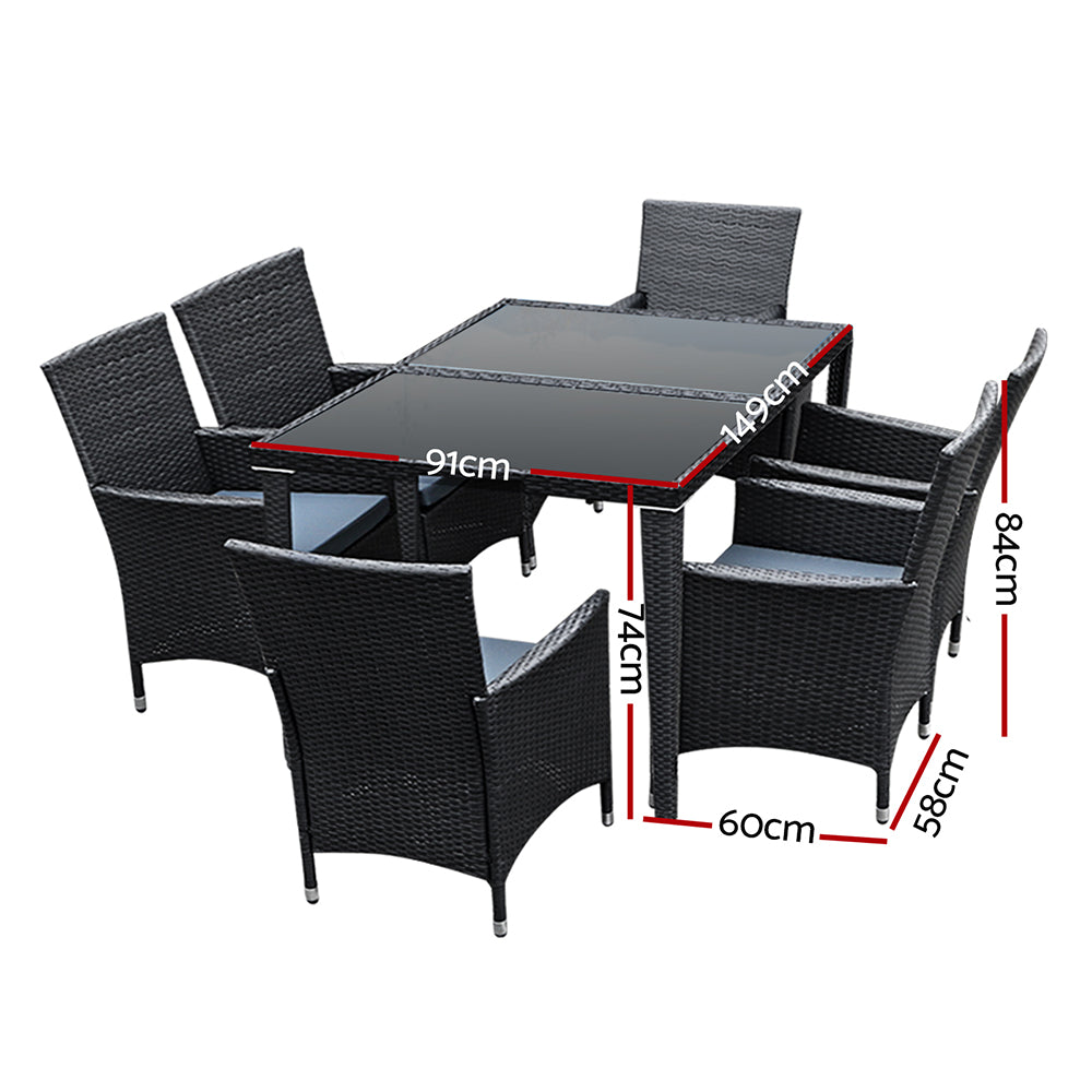 Gardeon Outdoor 7 Piece Dining Set - Black