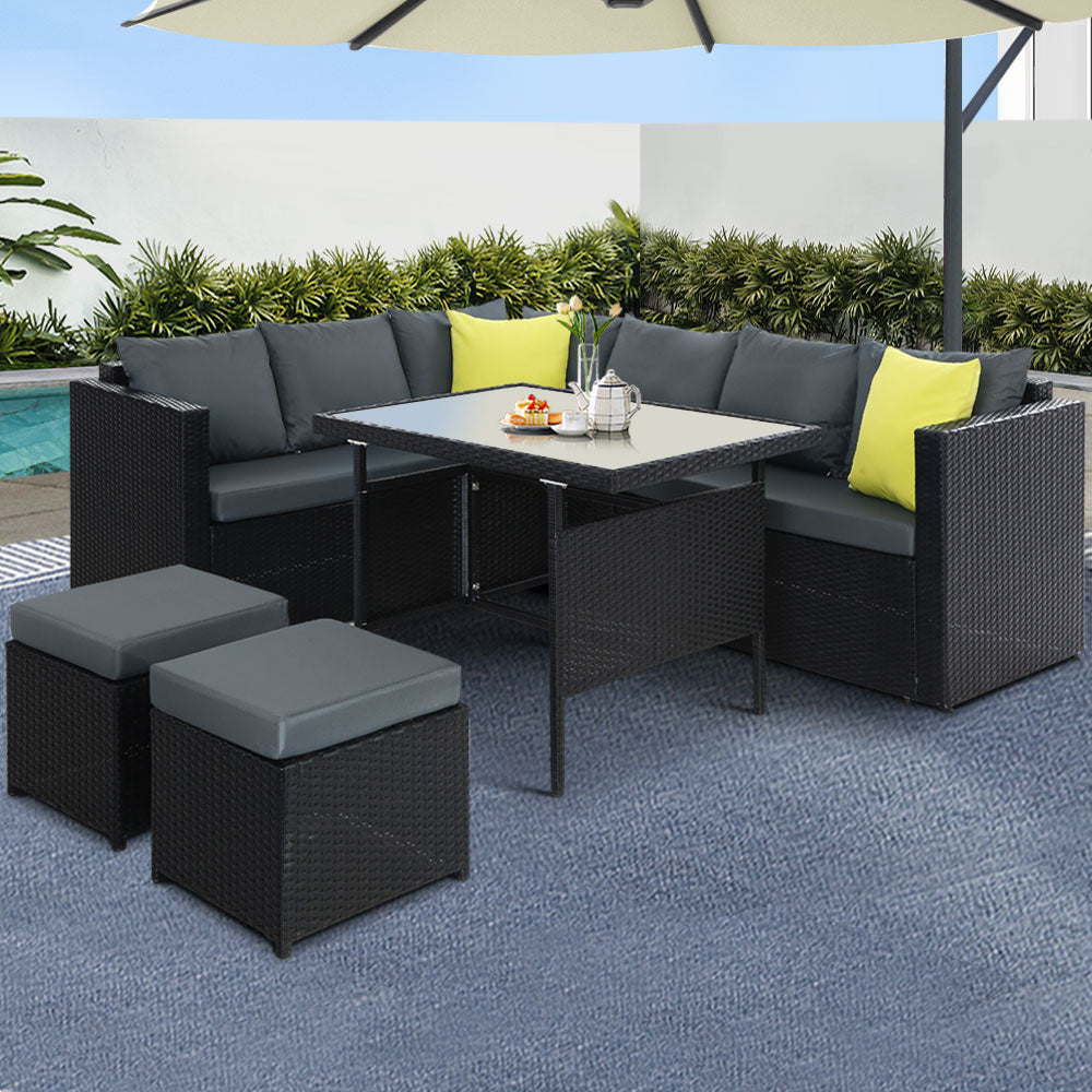 Gardeon Outdoor Sofa Dining Set - Black