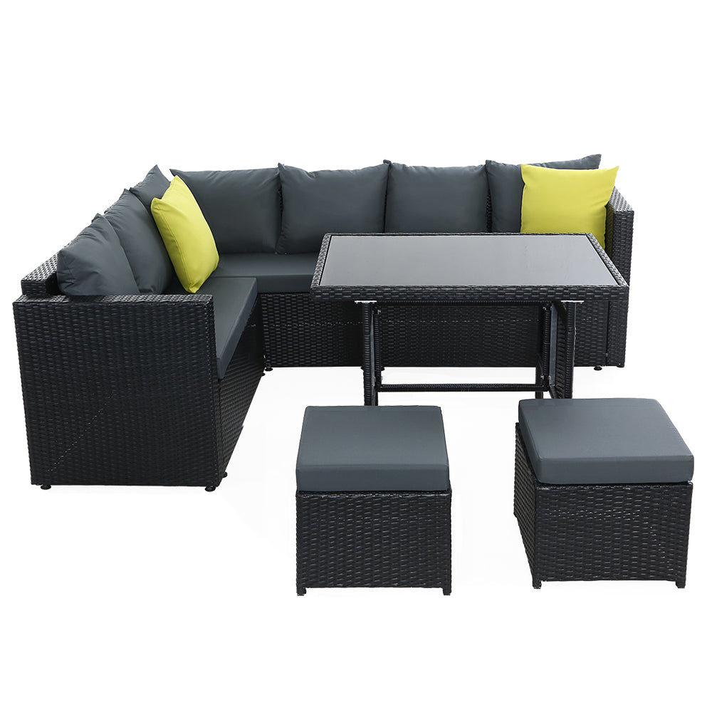 Gardeon Outdoor Sofa Dining Set - Black
