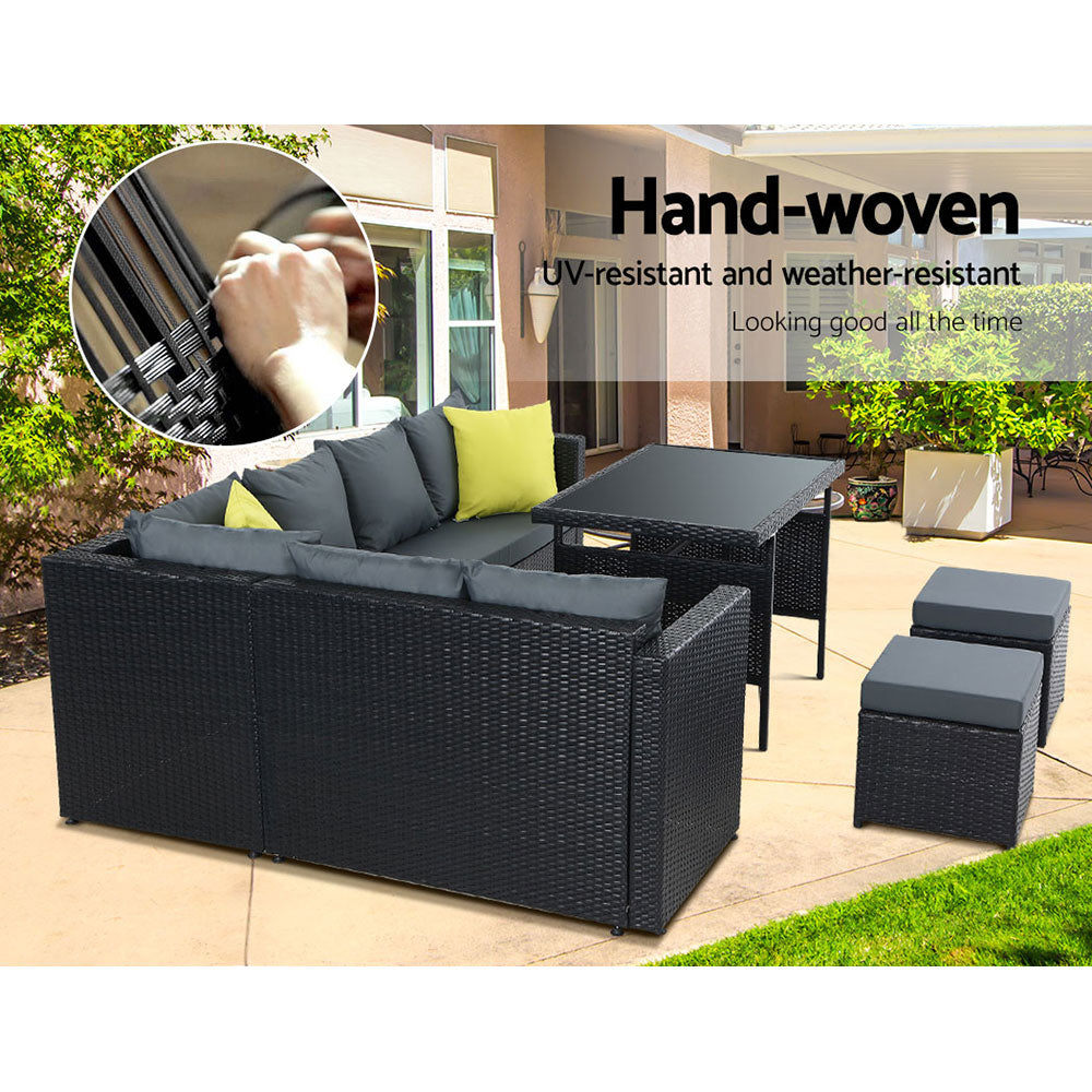Gardeon Outdoor Sofa Dining Set - Black