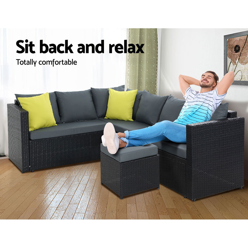 Gardeon Outdoor Sofa Dining Set - Black