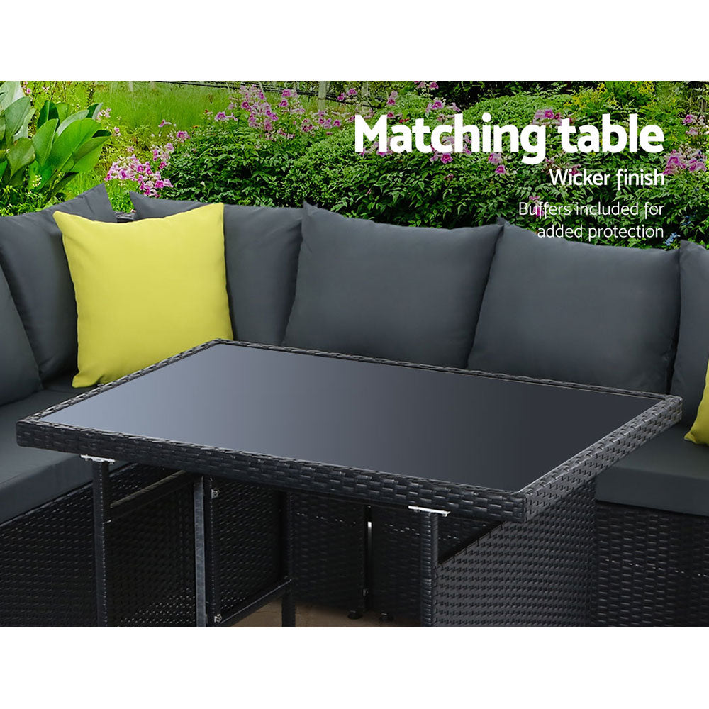 Gardeon Outdoor Sofa Dining Set - Black