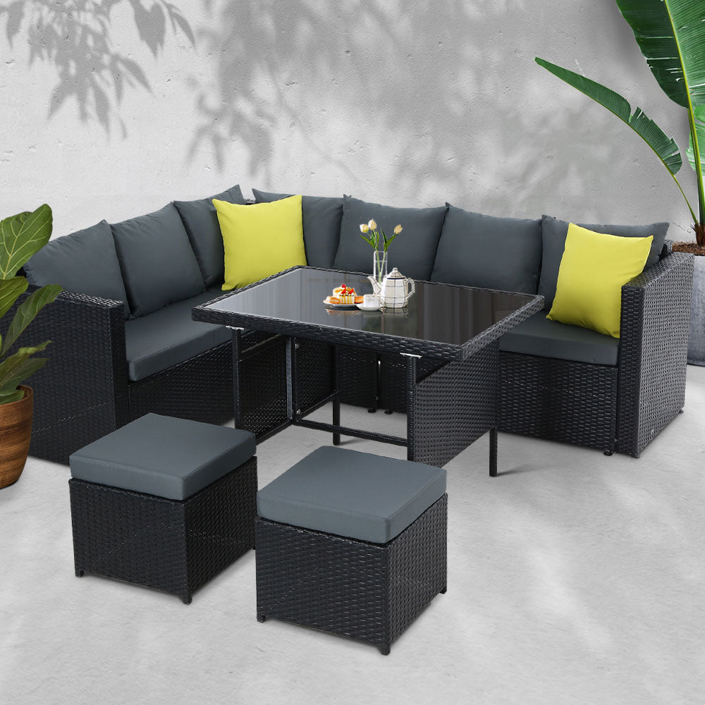 Gardeon Outdoor Sofa Dining Set - Black