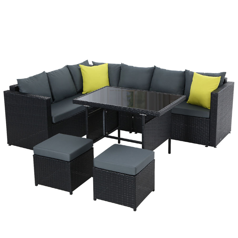 Gardeon Outdoor Sofa Dining Set - Black