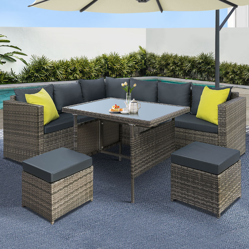Gardeon Outdoor Sofa Dining Set - Grey