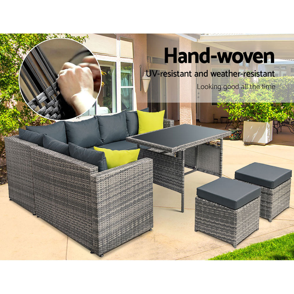 Gardeon Outdoor Sofa Dining Set - Grey