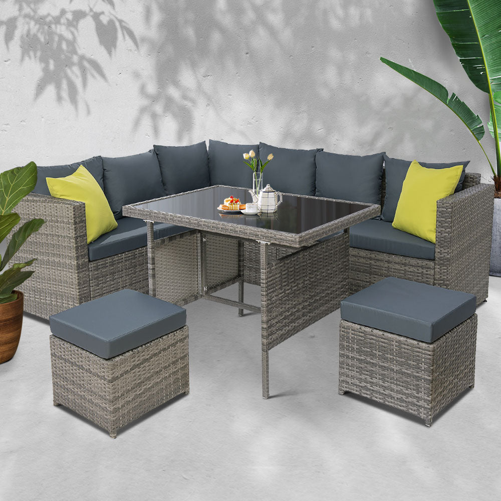 Gardeon Outdoor Sofa Dining Set - Grey