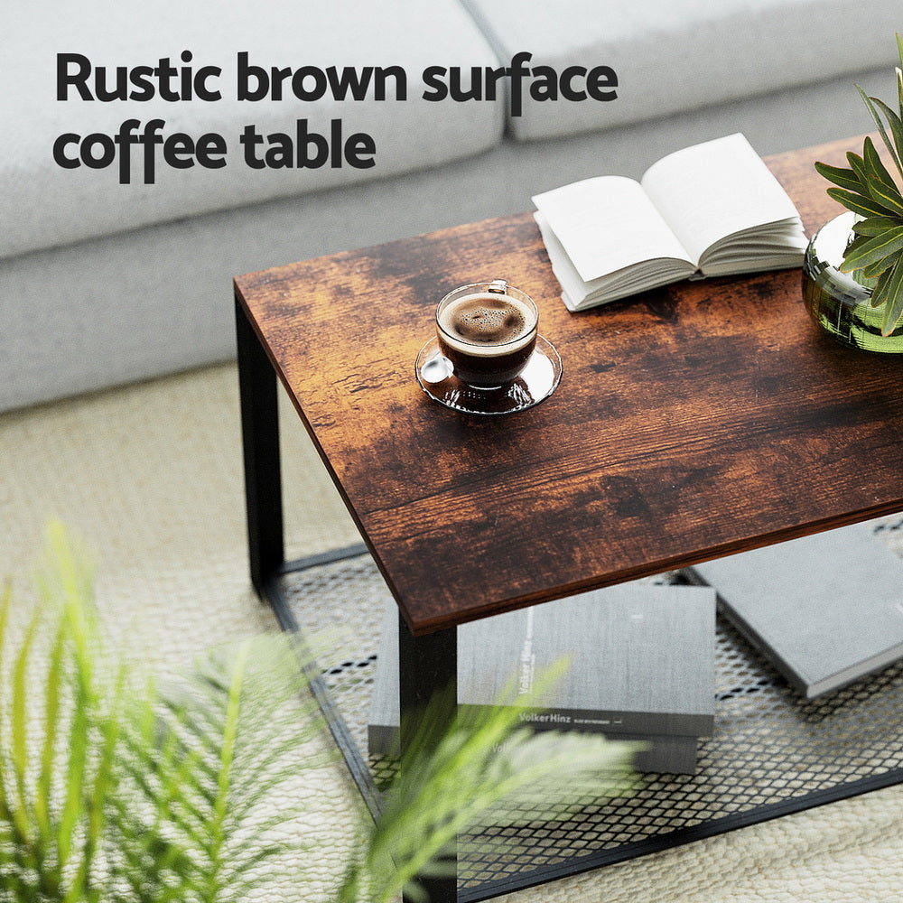 Artiss 2-Tier Coffee Table - Rustic Brown