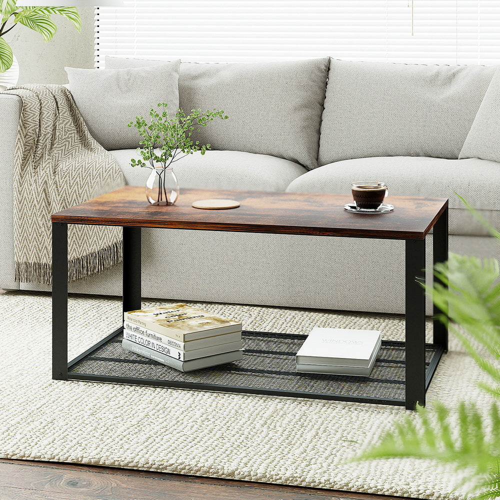 Artiss 2-Tier Coffee Table - Rustic Brown
