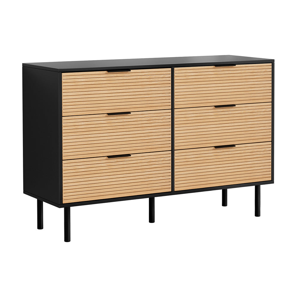 Artiss 6 Drawer Dresser Table - Black & Pine