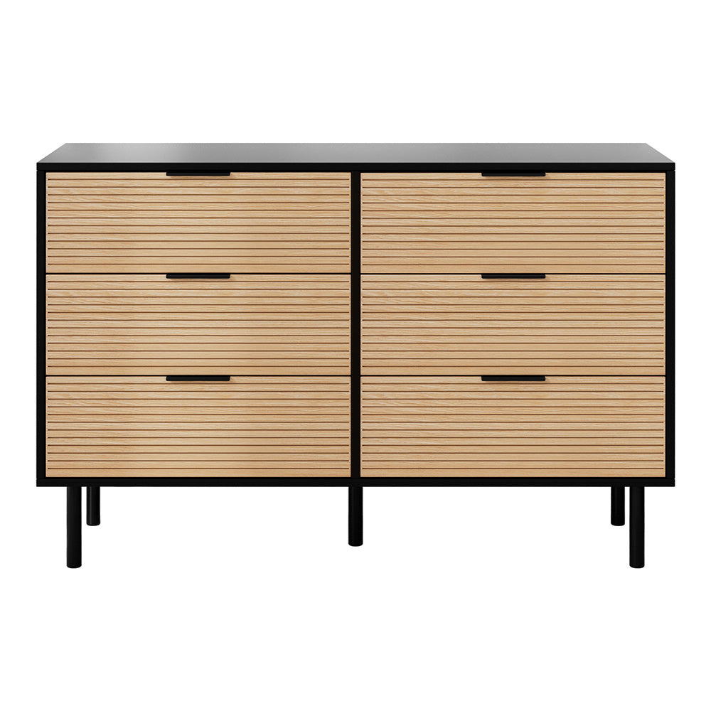Artiss 6 Drawer Dresser Table - Black & Pine