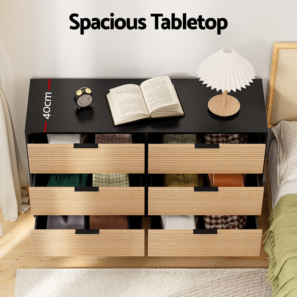 Artiss 6 Drawer Dresser Table - Black & Pine