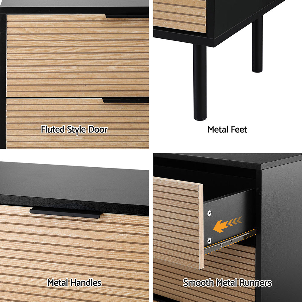 Artiss 6 Drawer Dresser Table - Black & Pine