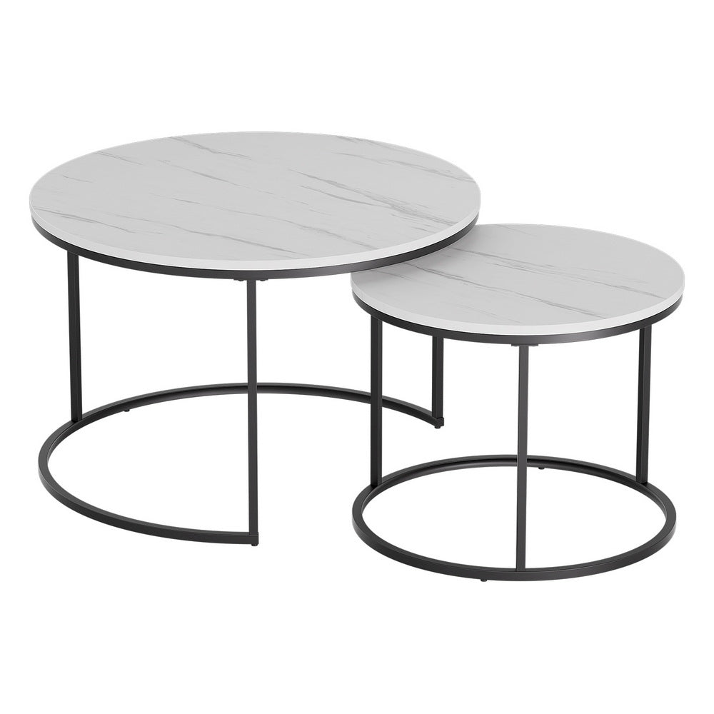 MARA Round Nesting Coffee Table Set - Marble Effect