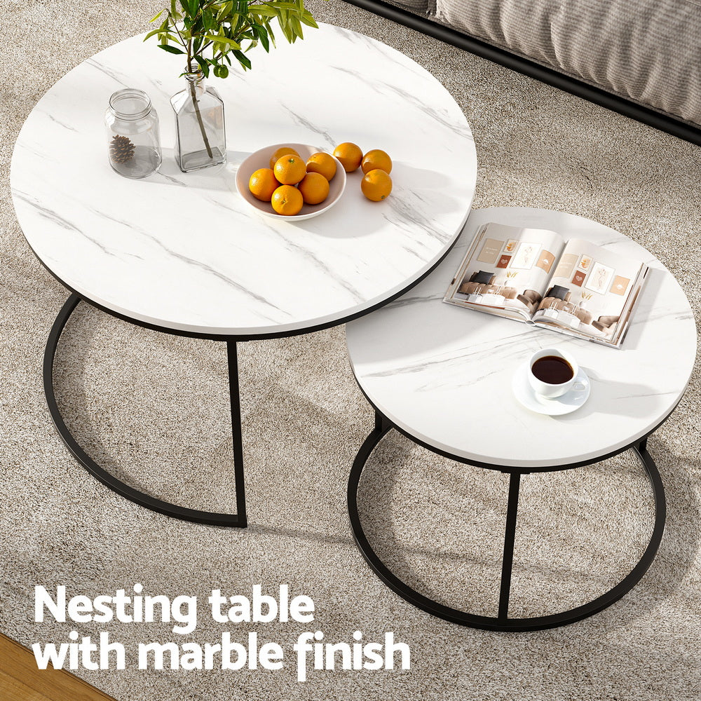 MARA Round Nesting Coffee Table Set - Marble Effect