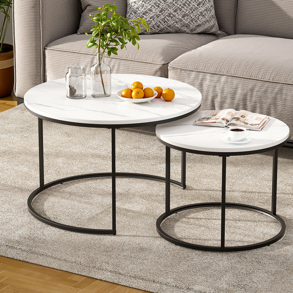 MARA Round Nesting Coffee Table Set - Marble Effect