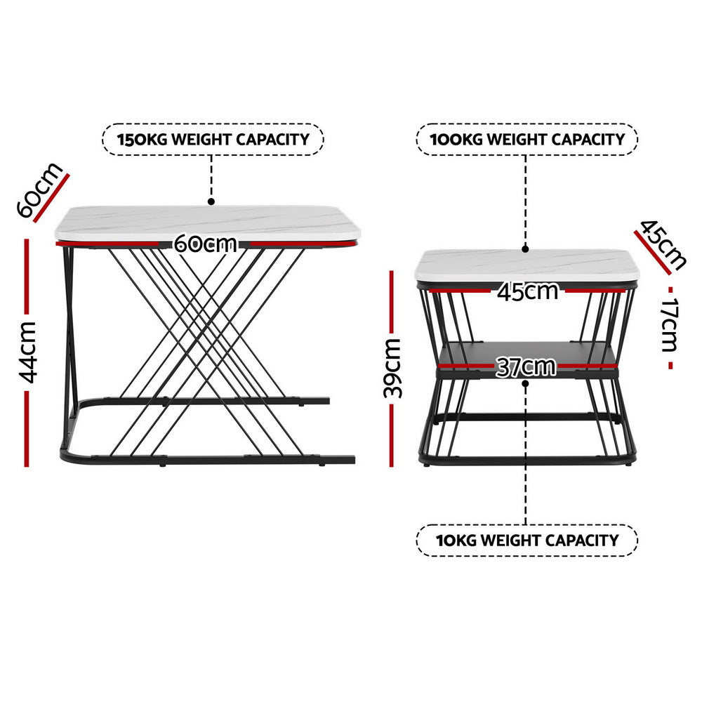 MARA Square Top Nesting Coffee Table Set - Marble Effect