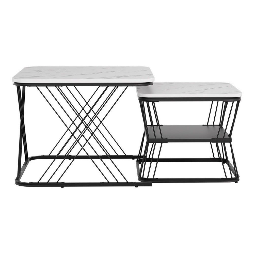 MARA Square Top Nesting Coffee Table Set - Marble Effect