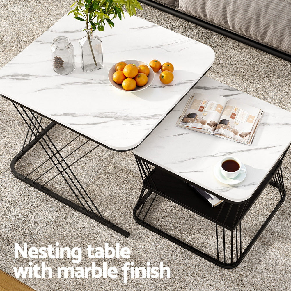 MARA Square Top Nesting Coffee Table Set - Marble Effect