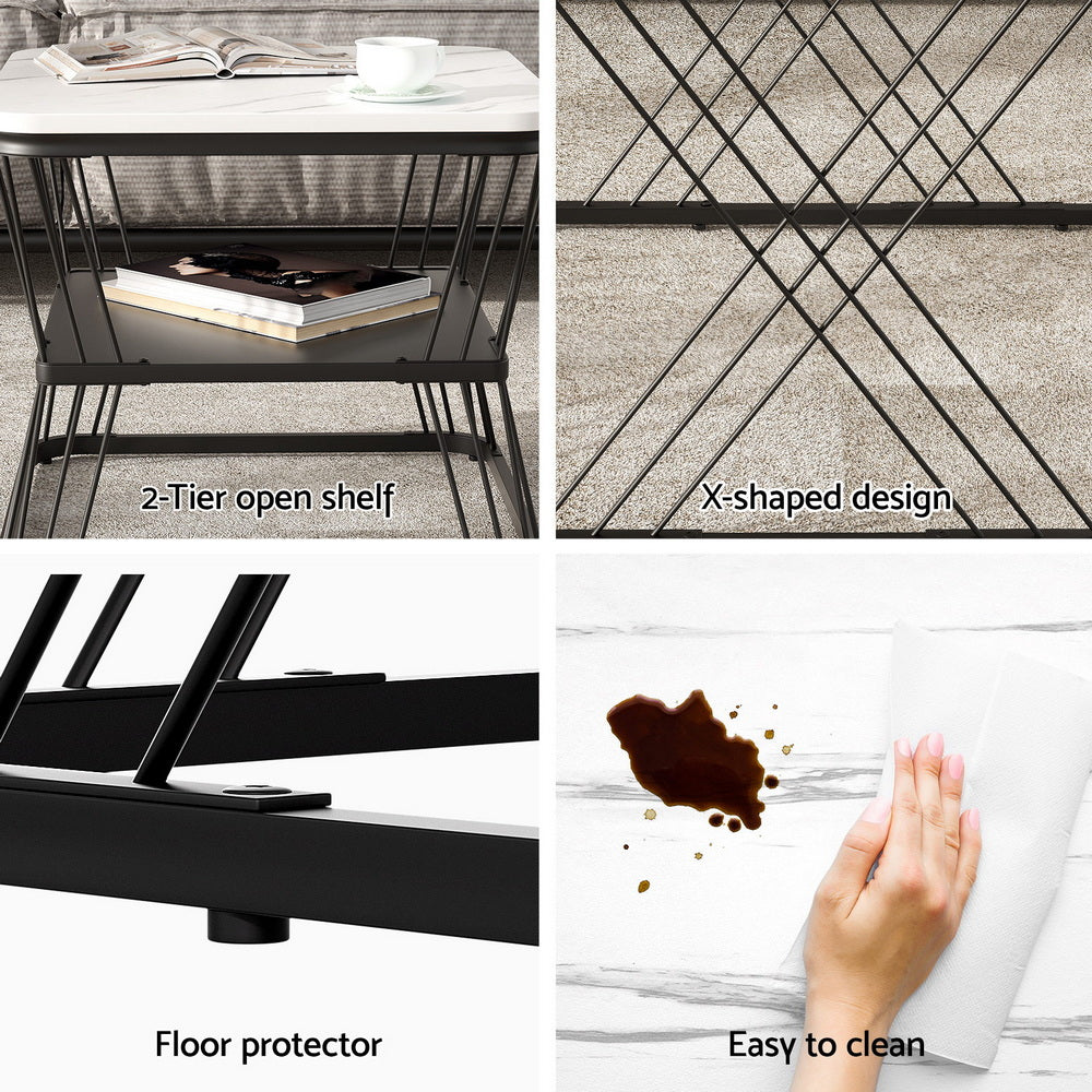 MARA Square Top Nesting Coffee Table Set - Marble Effect