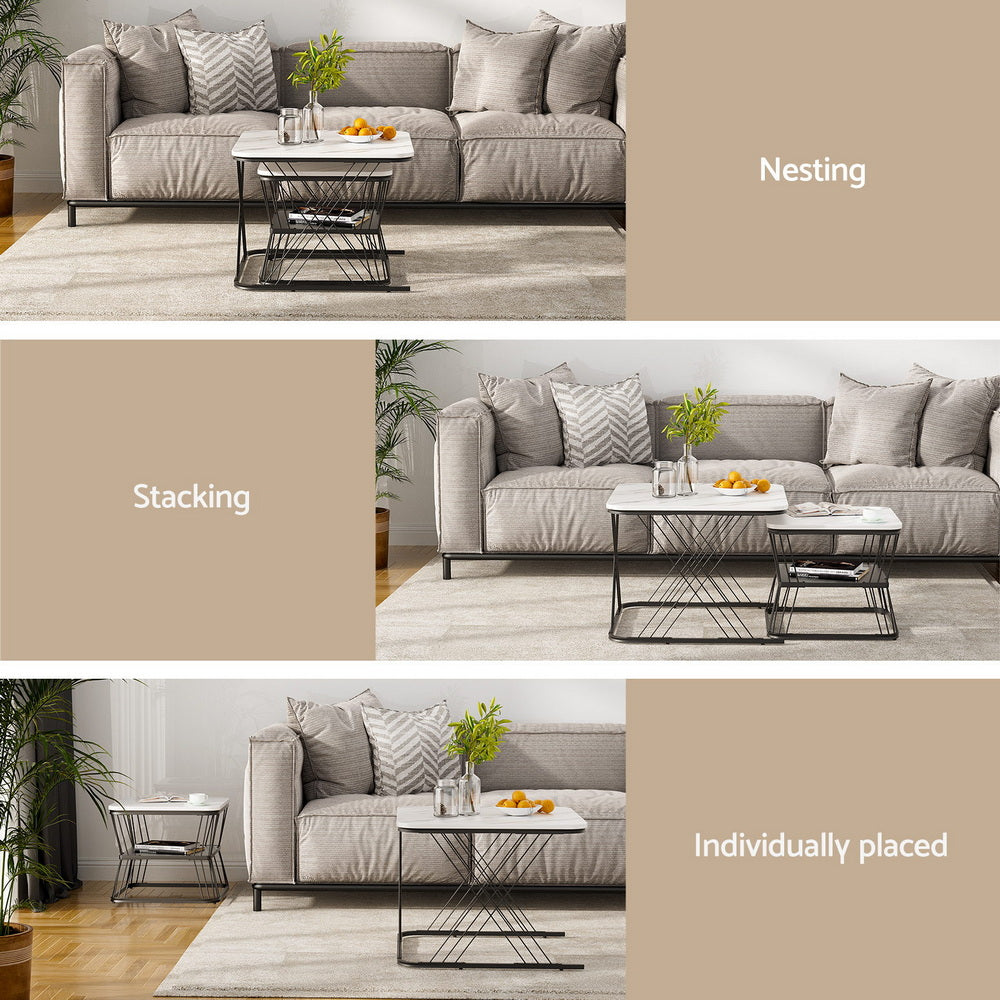 MARA Square Top Nesting Coffee Table Set - Marble Effect