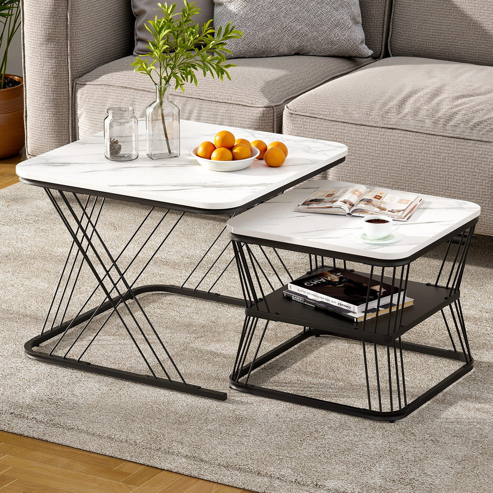 MARA Square Top Nesting Coffee Table Set - Marble Effect