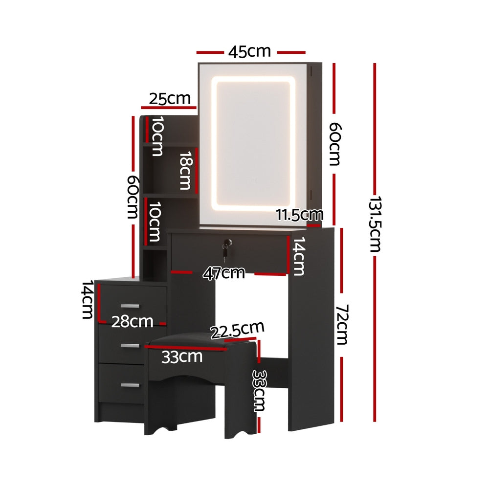 Artiss LED Dressing Table Set - Black