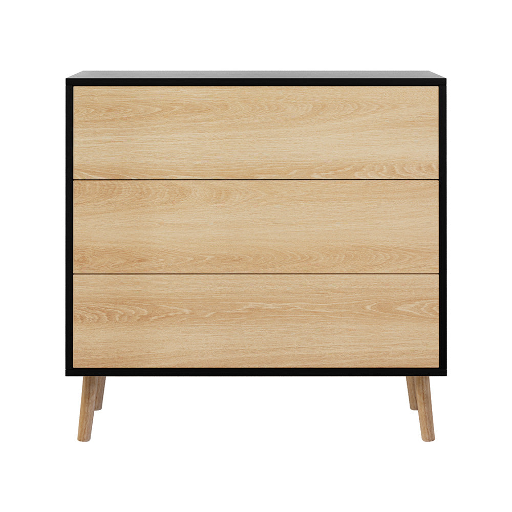 Artiss 3 Drawer Cabinet - Black & Pine