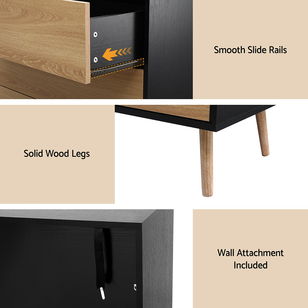 Artiss 3 Drawer Cabinet - Black & Pine