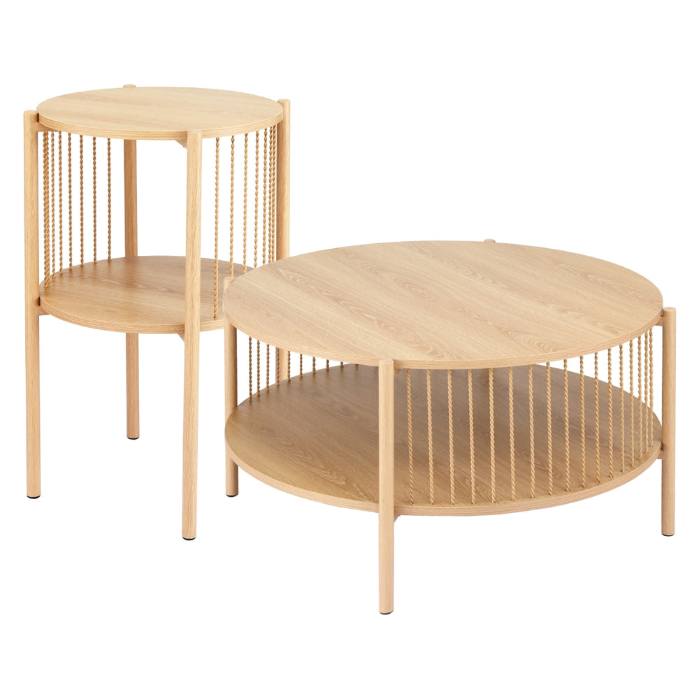 Artiss 2-Tier Round Coffee Table Set