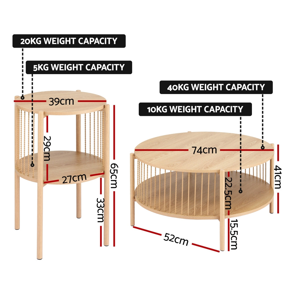Artiss 2-Tier Round Coffee Table Set