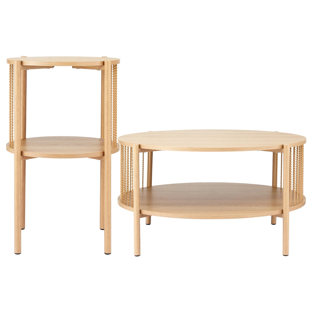 Artiss 2-Tier Round Coffee Table Set