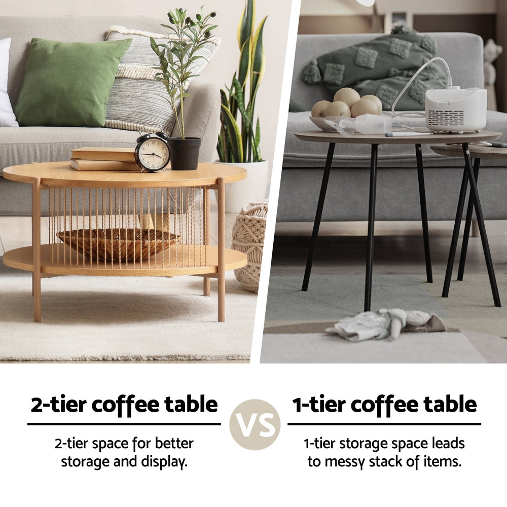 Artiss 2-Tier Round Coffee Table Set