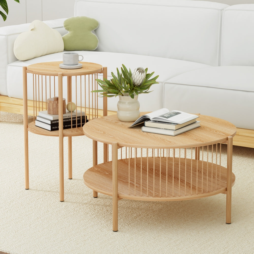 Artiss 2-Tier Round Coffee Table Set