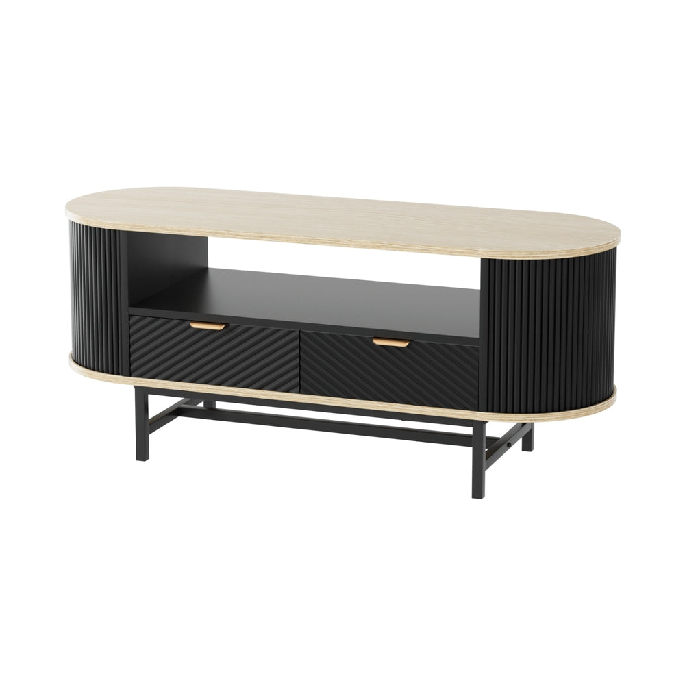 Artiss Coffee Table w/-Drawer - Light Wood & Black