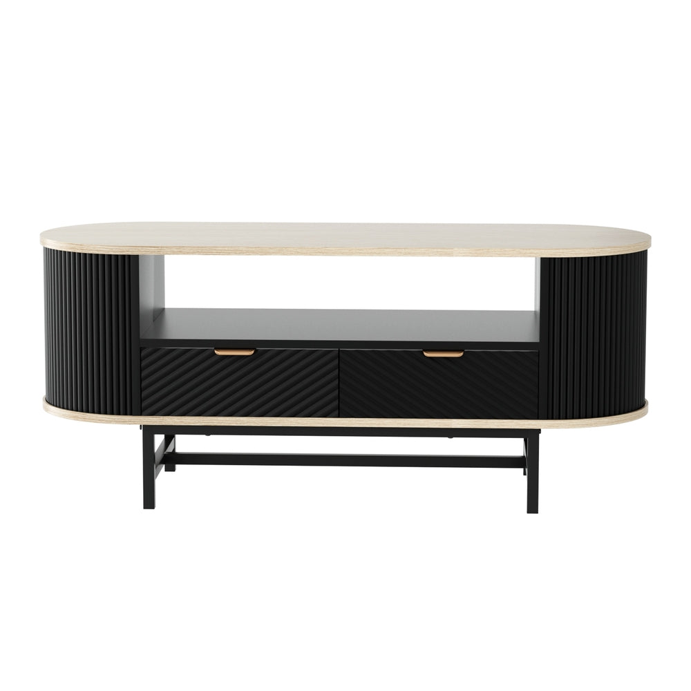 Artiss Coffee Table w/-Drawer - Light Wood & Black