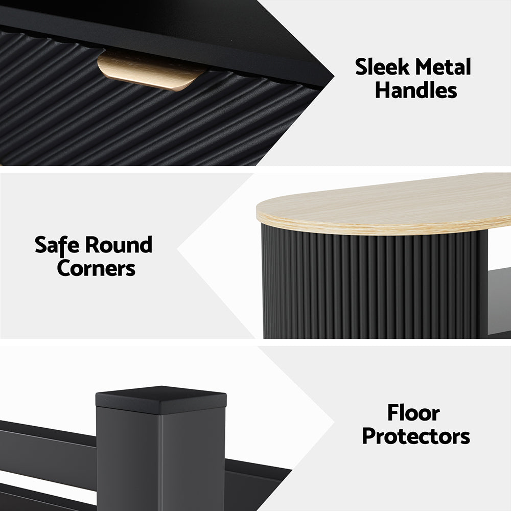 Artiss Coffee Table w/-Drawer - Light Wood & Black